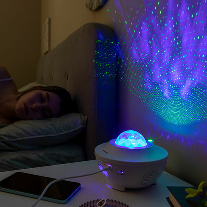 Projecteur étoiles LED blanc avec haut-parleur Bluetooth et télécommande