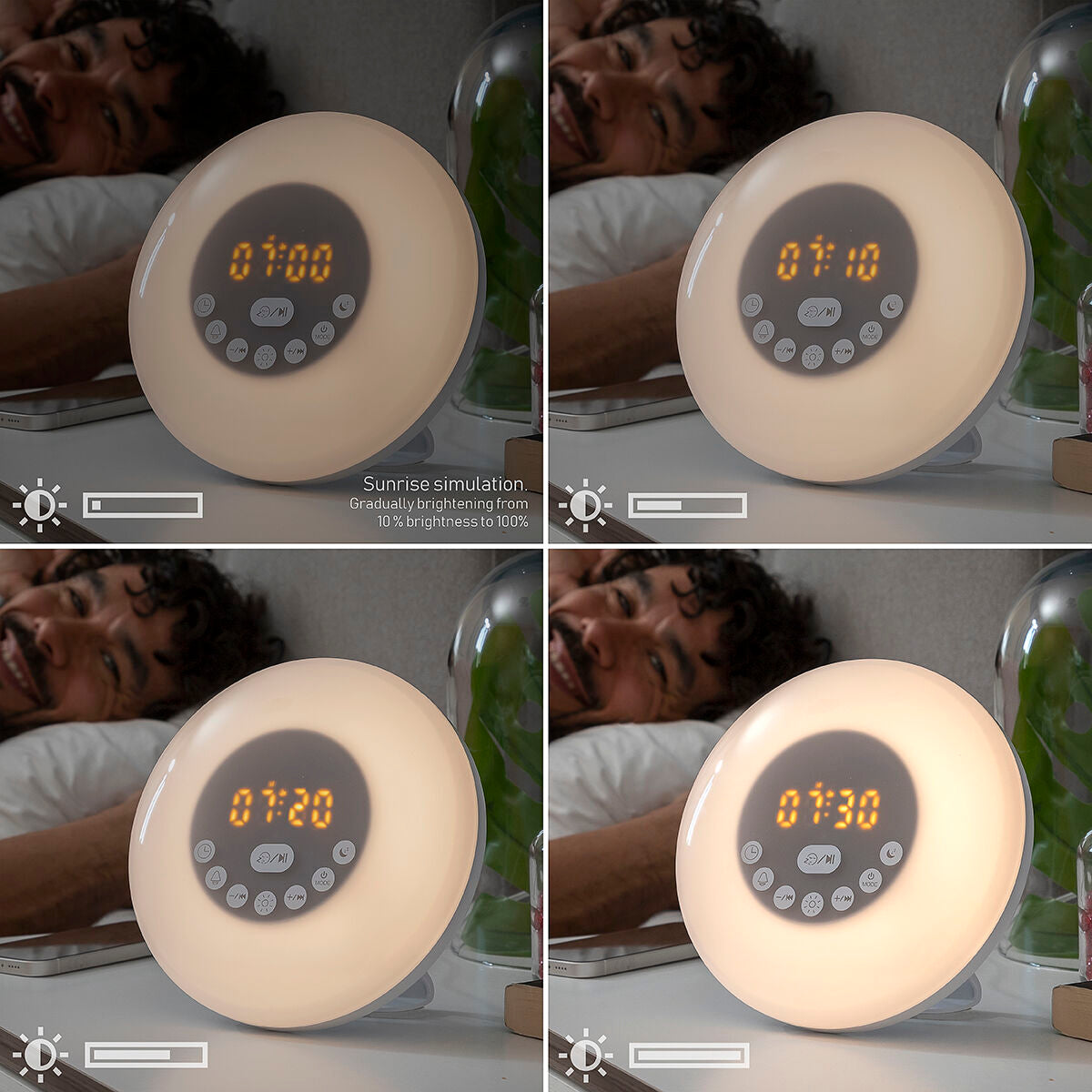 Réveil simulateur d'aube avec écran LCD et commandes tactiles