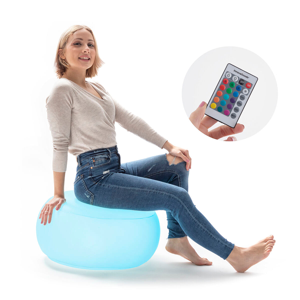 Siège Gonflable LED Multicolore - Pouf Lumineux Télécommande